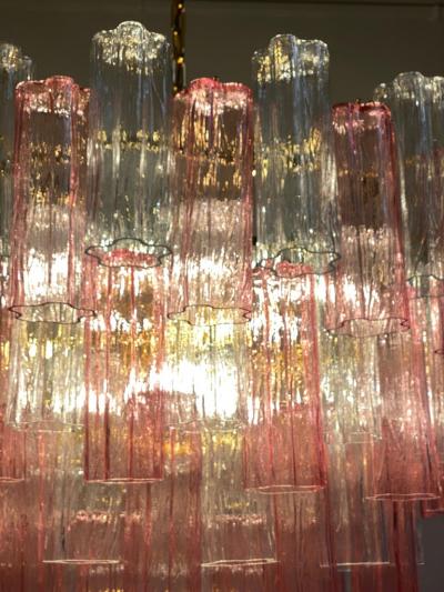 Pink and Clear Large Murano Glass Tronchi Chandelier or Ceiling Light