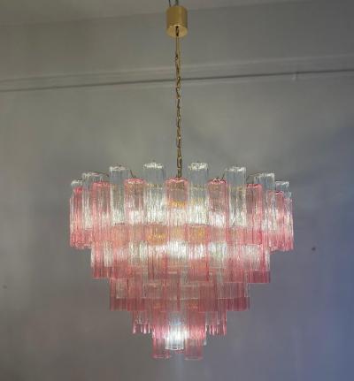 Pink and Clear Large Murano Glass Tronchi Chandelier or Ceiling Light