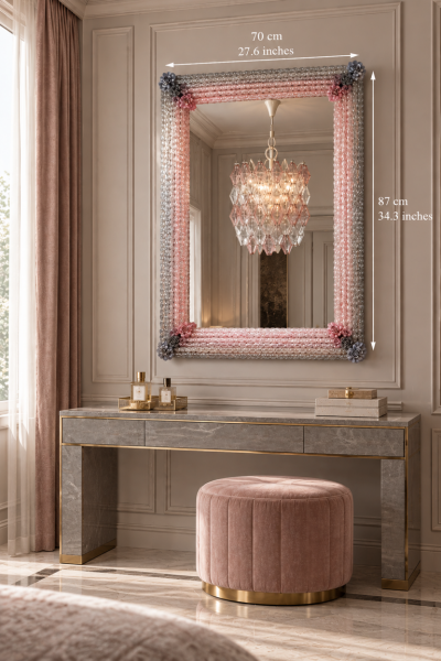 Pink and Grey Rectangular Venetian Murano Glass Mirror