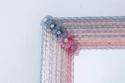Pink and Grey Rectangular Venetian Murano Glass Mirror