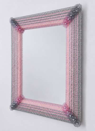 Pink and Grey Rectangular Venetian Murano Glass Mirror