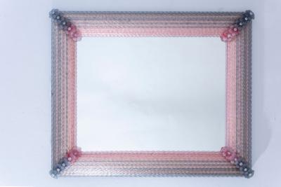 Pink and Grey Rectangular Venetian Murano Glass Mirror