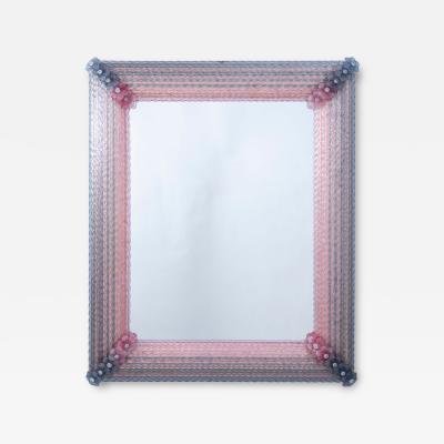 Pink and Grey Rectangular Venetian Murano Glass Mirror