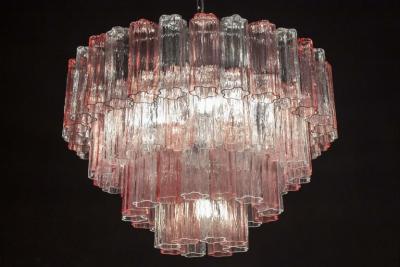 Pink and Ice Color Large Italian Murano Glass Tronchi Chandelier