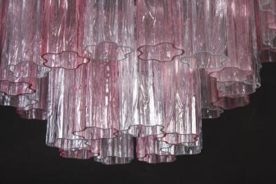 Pink and Ice Color Large Italian Murano Glass Tronchi Chandelier
