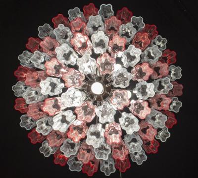 Pink and Ice Color Large Italian Murano Glass Tronchi Chandelier