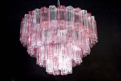 Pink and Ice Color Large Italian Murano Glass Tronchi Chandelier