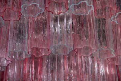 Pink and Ice Color Large Italian Murano Glass Tronchi Chandelier