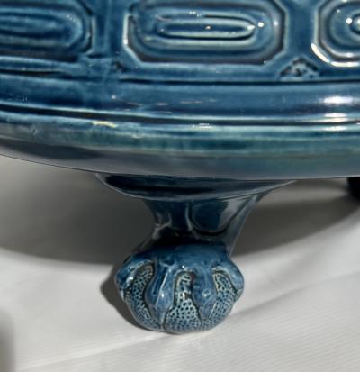 Planter with column in blue glazed earthenware St Amand France circa 1880 1900