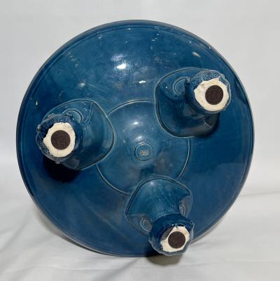 Planter with column in blue glazed earthenware St Amand France circa 1880 1900