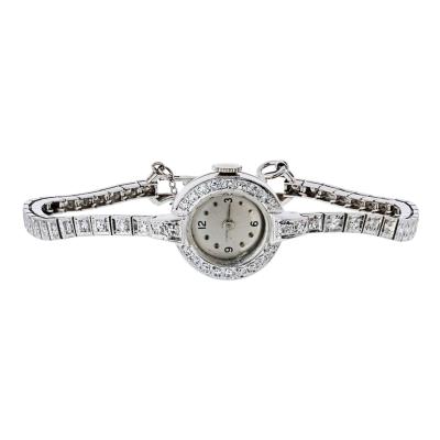 Platinum 1 50cttw Antique Round Dial Manual Diamond Watch