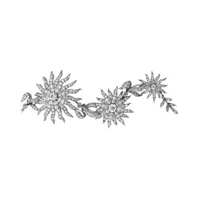 Platinum 12 50cttw Flower Starburst Long Vintage Diamond Brooch