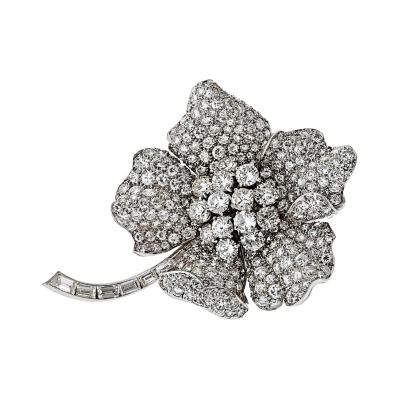 Platinum 17 00cttw Round Diamond Cut Flower Brooch