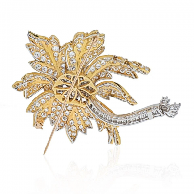 Platinum 18K Yellow Gold 22 Carat Diamond Flower Brooch