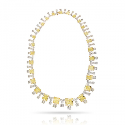 Platinum 18K Yellow Gold 94 65 carats of Fancy Yellow Diamonds Necklace