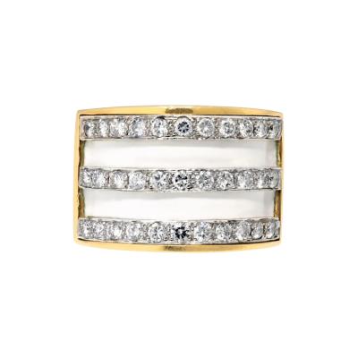 Platinum 18K Yellow Gold White Enamel Diamond Cocktail Ring