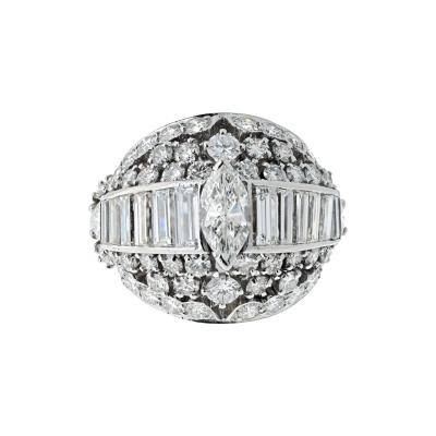 Platinum 1970s Bombe Marquise Cut And Round Cut Diamond Ring