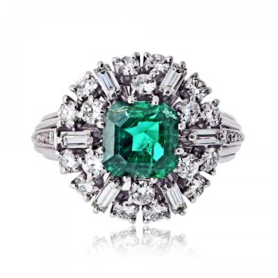 Platinum 2 carat Green Emerald and Diamond Ring