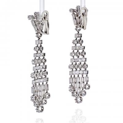 Platinum 26 50 carat Chandelier Hanging Old Cut Diamond Earrings