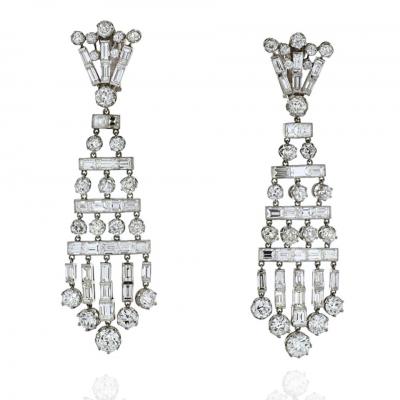 Platinum 26 50 carat Chandelier Hanging Old Cut Diamond Earrings