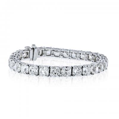 Platinum 26 55cttw Old Mine Cut GIA Diamond Tennis Bracelet