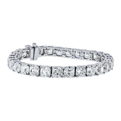 Platinum 26 55cttw Old Mine Cut GIA Diamond Tennis Bracelet