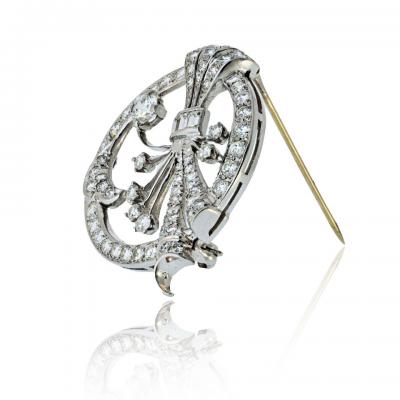 Platinum 4 00cttw Round And Baguette Cut Diamond Brooch