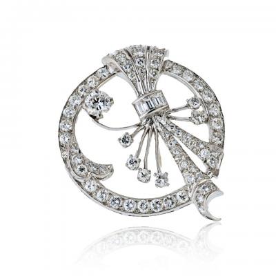 Platinum 4 00cttw Round And Baguette Cut Diamond Brooch