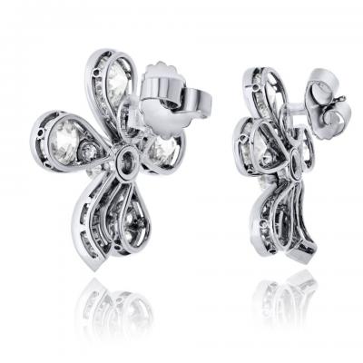 Platinum 4 Leaf Clover Style 8 67cts Old Euro Diamond Earrings