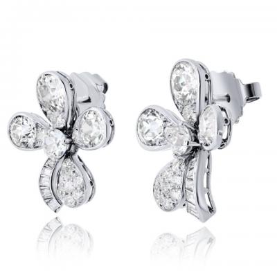 Platinum 4 Leaf Clover Style 8 67cts Old Euro Diamond Earrings