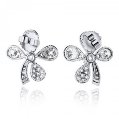 Platinum 4 Leaf Clover Style 8 67cts Old Euro Diamond Earrings