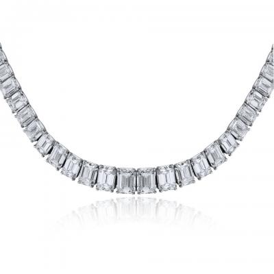 Platinum 79 26cttw Emerald Cut Diamond GIA Necklace