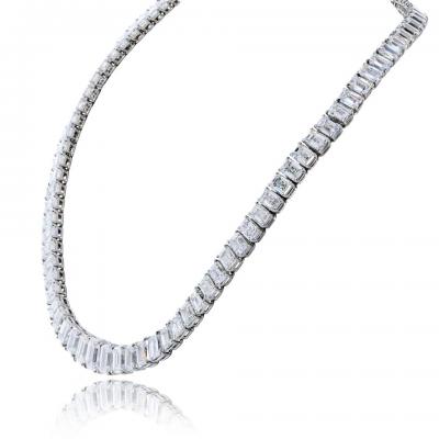 Platinum 79 26cttw Emerald Cut Diamond GIA Necklace