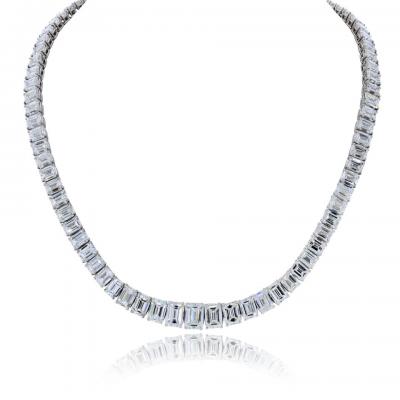 Platinum 79 26cttw Emerald Cut Diamond GIA Necklace