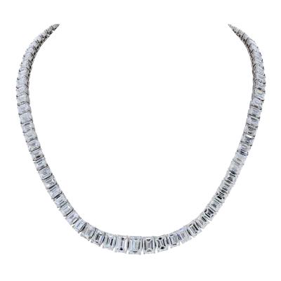 Platinum 79 26cttw Emerald Cut Diamond GIA Necklace