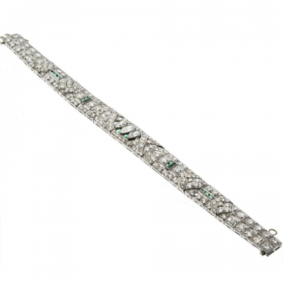 Platinum Art Deco 8 50cttw Diamond And Emerald Bracelet