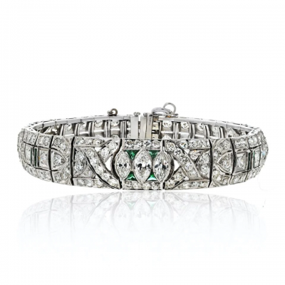 Platinum Art Deco 8 50cttw Diamond And Emerald Bracelet