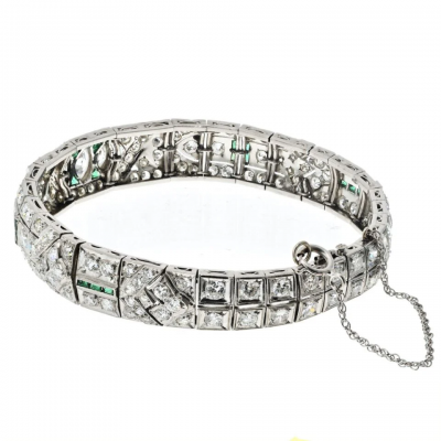 Platinum Art Deco 8 50cttw Diamond And Emerald Bracelet