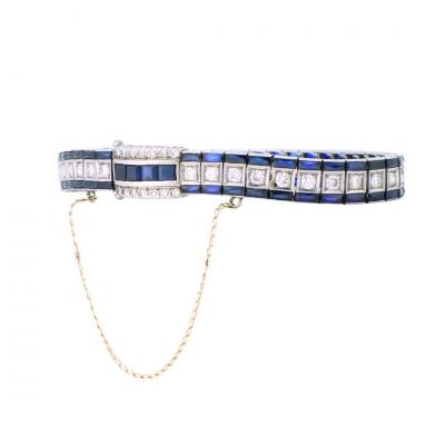 Platinum Art Deco Diamond Blue Stone Bracelet