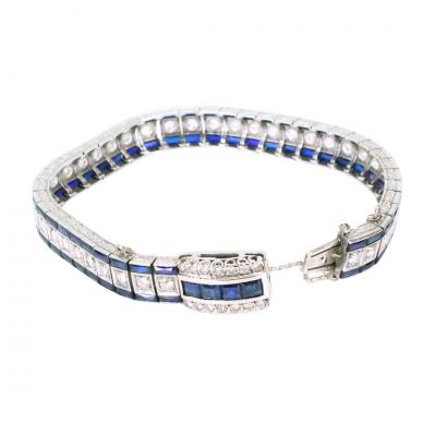 Platinum Art Deco Diamond Blue Stone Bracelet