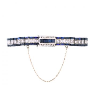 Platinum Art Deco Diamond Blue Stone Bracelet