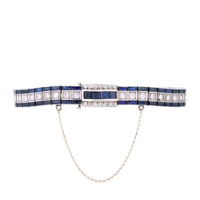 Platinum Art Deco Diamond Blue Stone Bracelet