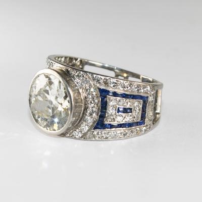 Platinum Art Deco Old Euro Cut Diamond Ring 2 75ct