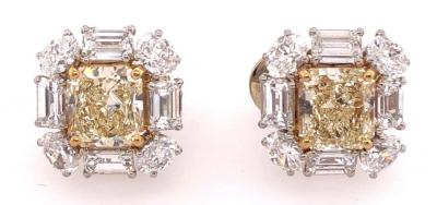 Platinum Colored Diamond and Diamond Ear Studs 11 60 Carat Total Diamond Weight