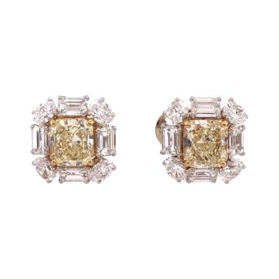 Platinum Colored Diamond and Diamond Ear Studs 11 60 Carat Total Diamond Weight