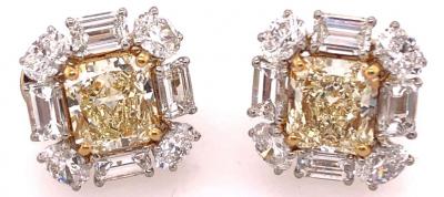 Platinum Colored Diamond and Diamond Ear Studs 12 72 Carat Total Diamond Weight