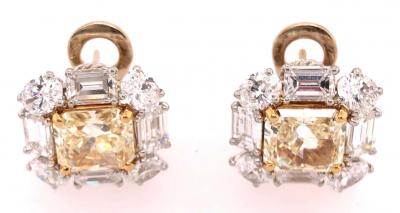 Platinum Colored Diamond and Diamond Ear Studs 12 72 Carat Total Diamond Weight