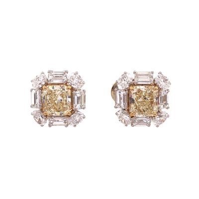 Platinum Colored Diamond and Diamond Ear Studs 12 72 Carat Total Diamond Weight