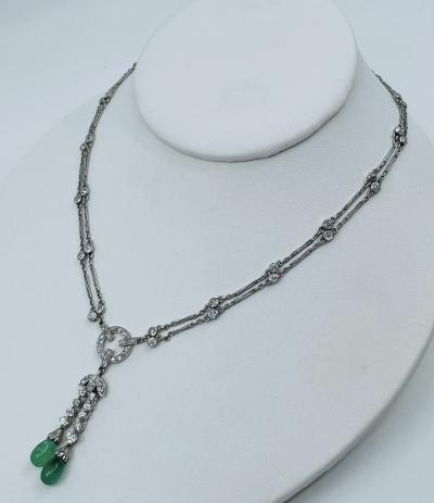 Platinum Deco Diamond Emerald necklace