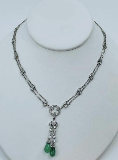 Platinum Deco Diamond Emerald necklace